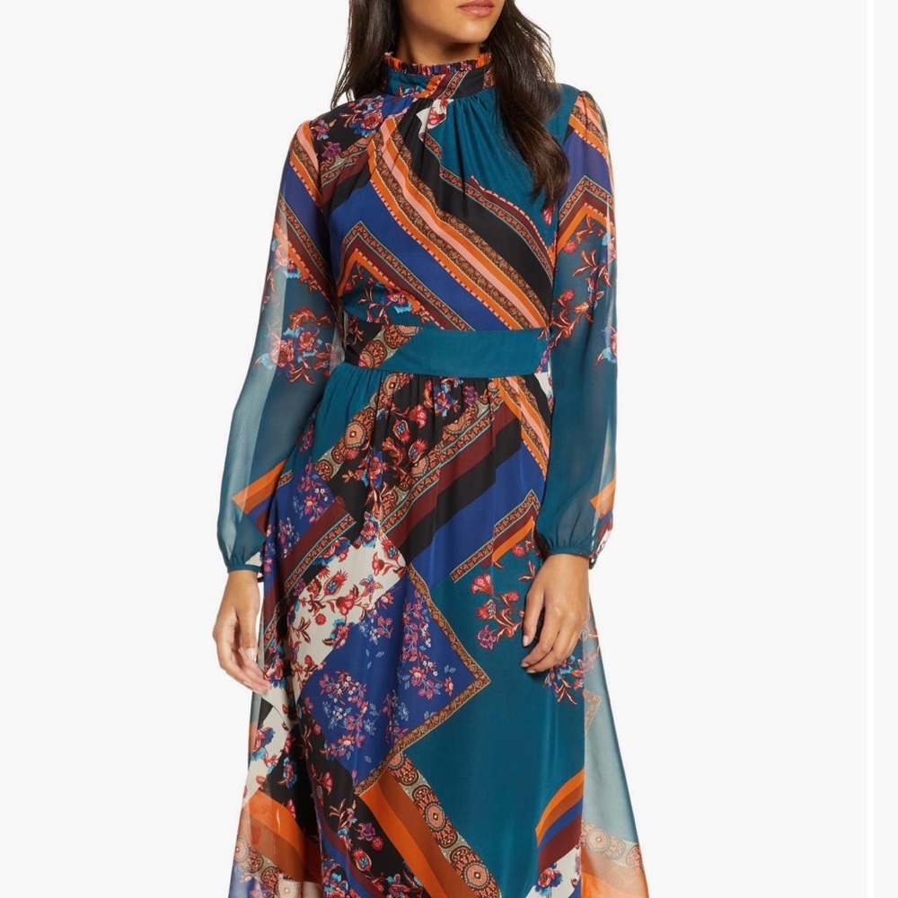 Julia Jordan Mock Neck Long Sleeve Fit & Flare Dress
